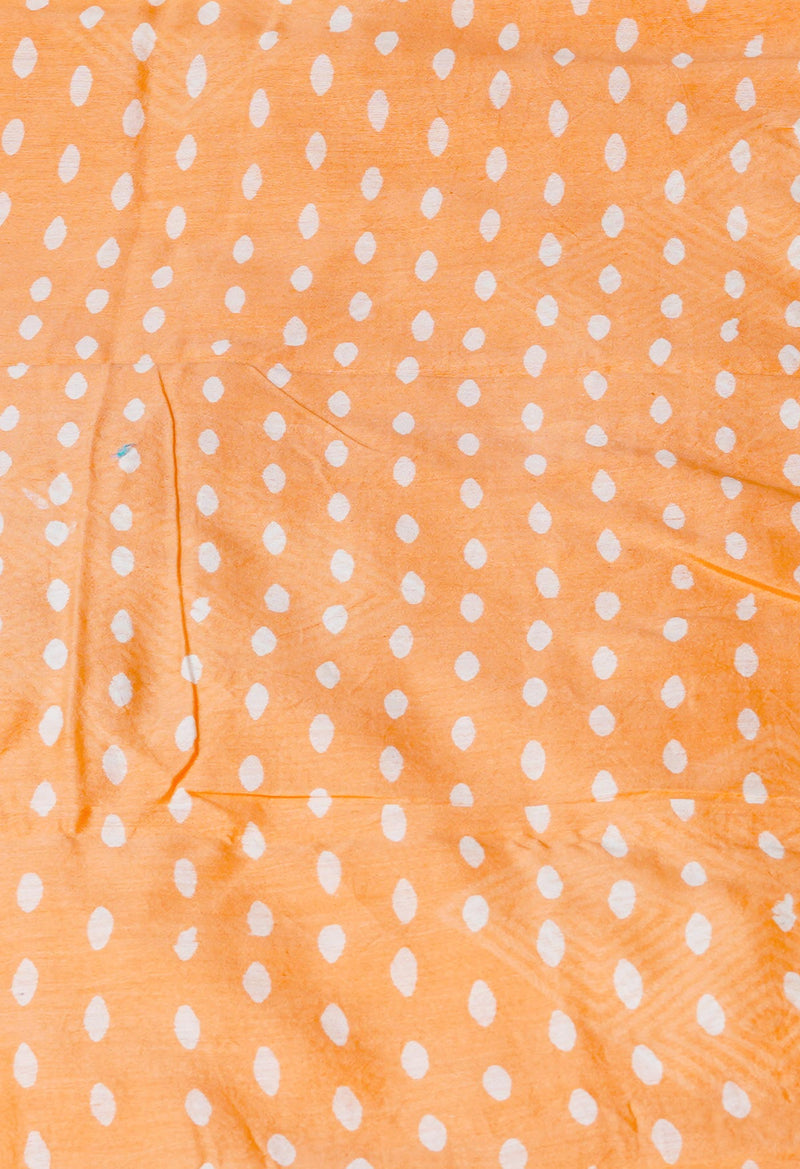 Peach-Orange Pure  Block Printed Chanderi Sico Saree-UNM69989