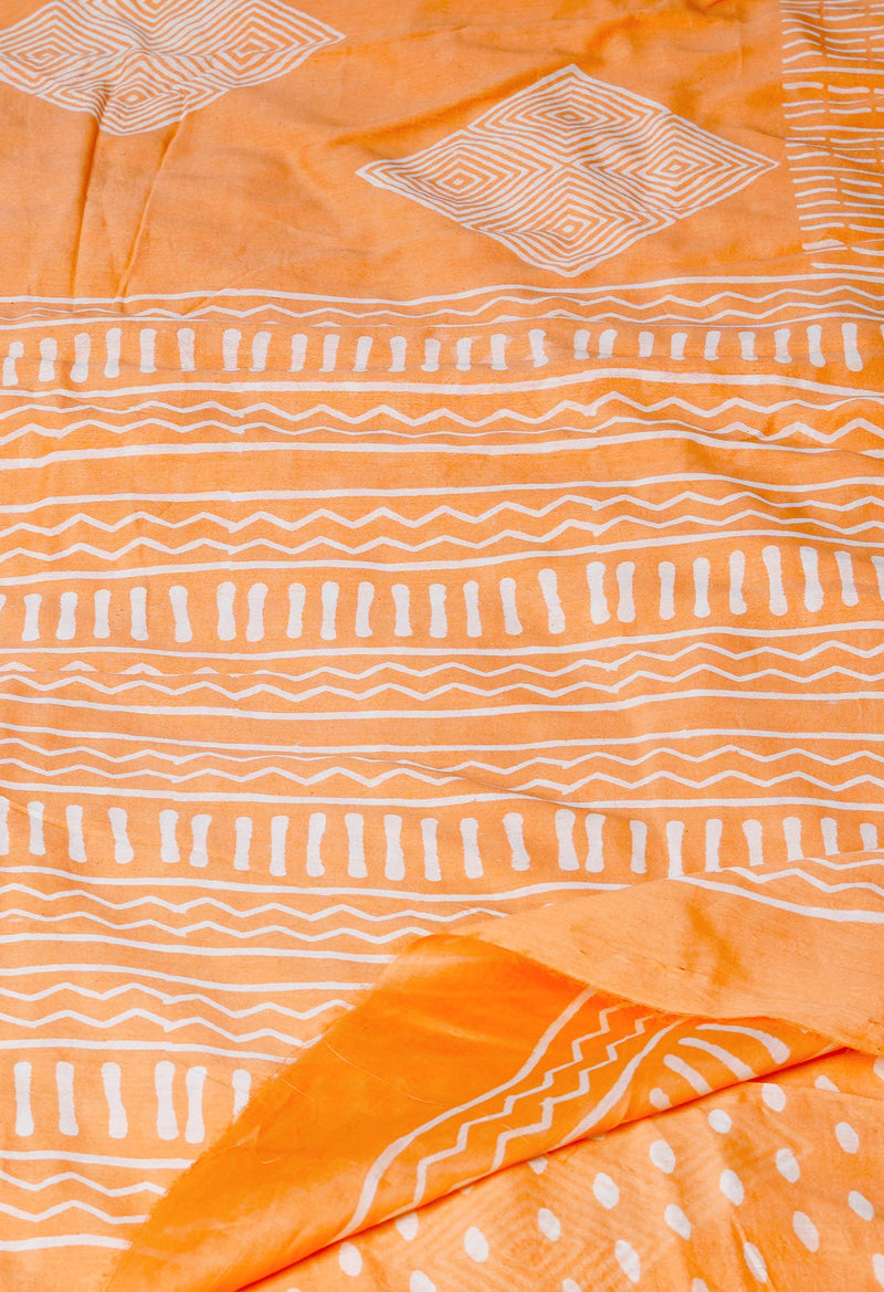 Peach-Orange Pure  Block Printed Chanderi Sico Saree-UNM69989