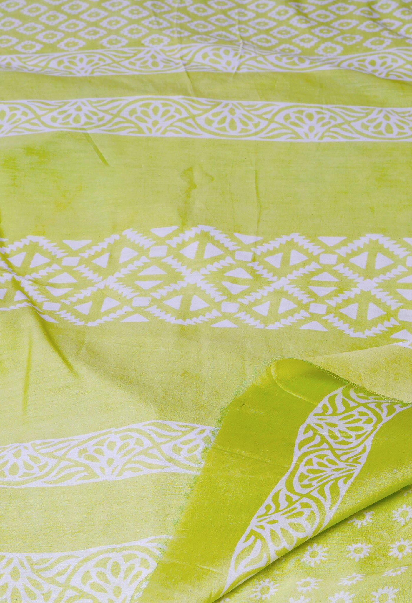 Light Green Pure  Block Printed Chanderi Sico Saree-UNM69992