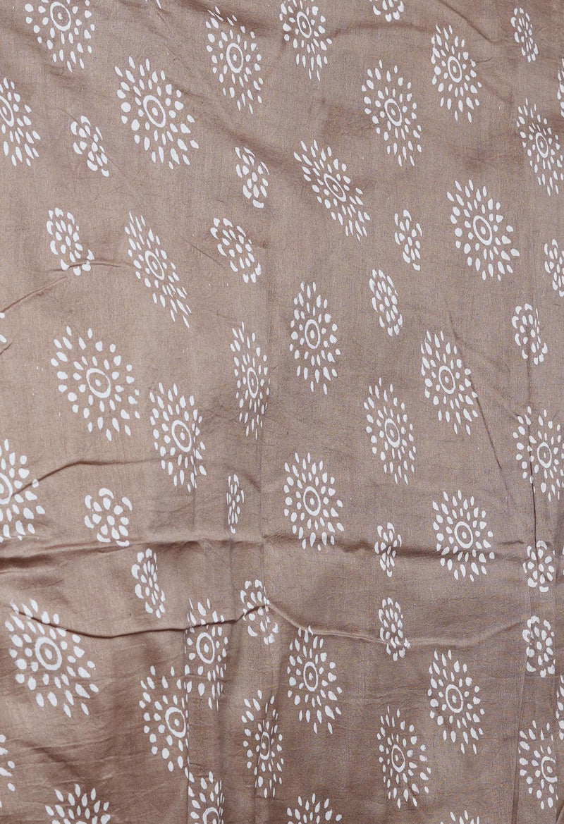 Pale Brown Pure  Block Printed Chanderi Sico Saree-UNM69995
