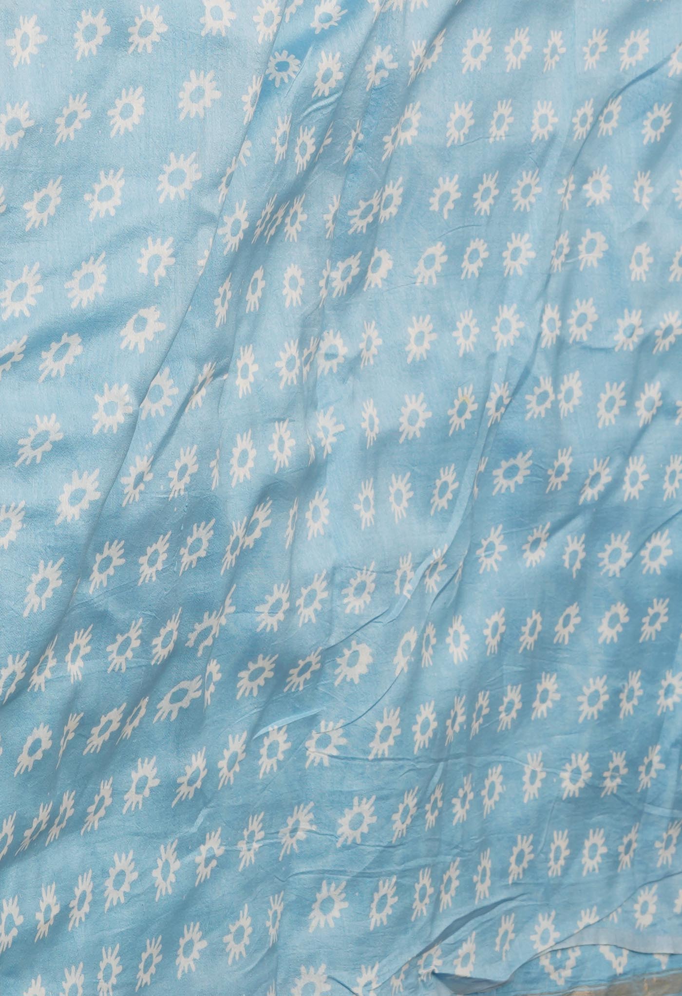 Light Blue Pure  Block Printed Chanderi Sico Saree-UNM69996