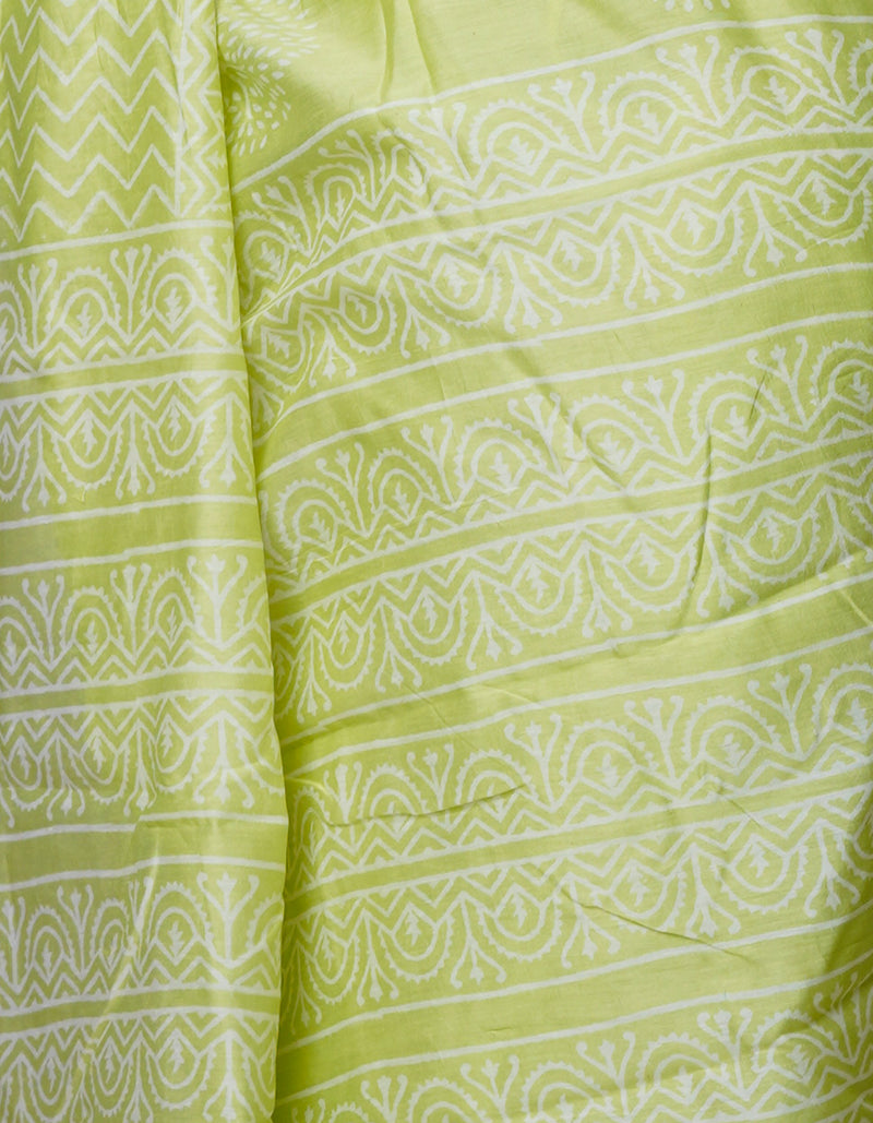 Light Green Pure  Block Printed Chanderi Sico Saree-UNM70001