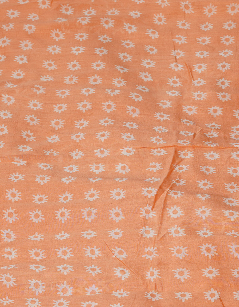 Peach-Orange Pure  Block Printed Chanderi Sico Saree-UNM70003