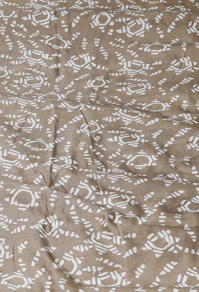 Pale Brown Pure  Block Printed Chanderi Sico Saree-UNM70014
