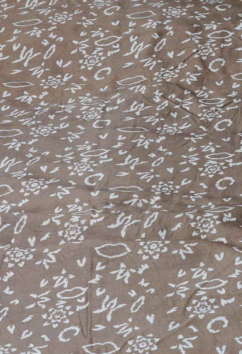Pale Brown Pure  Block Printed Chanderi Sico Saree-UNM70018
