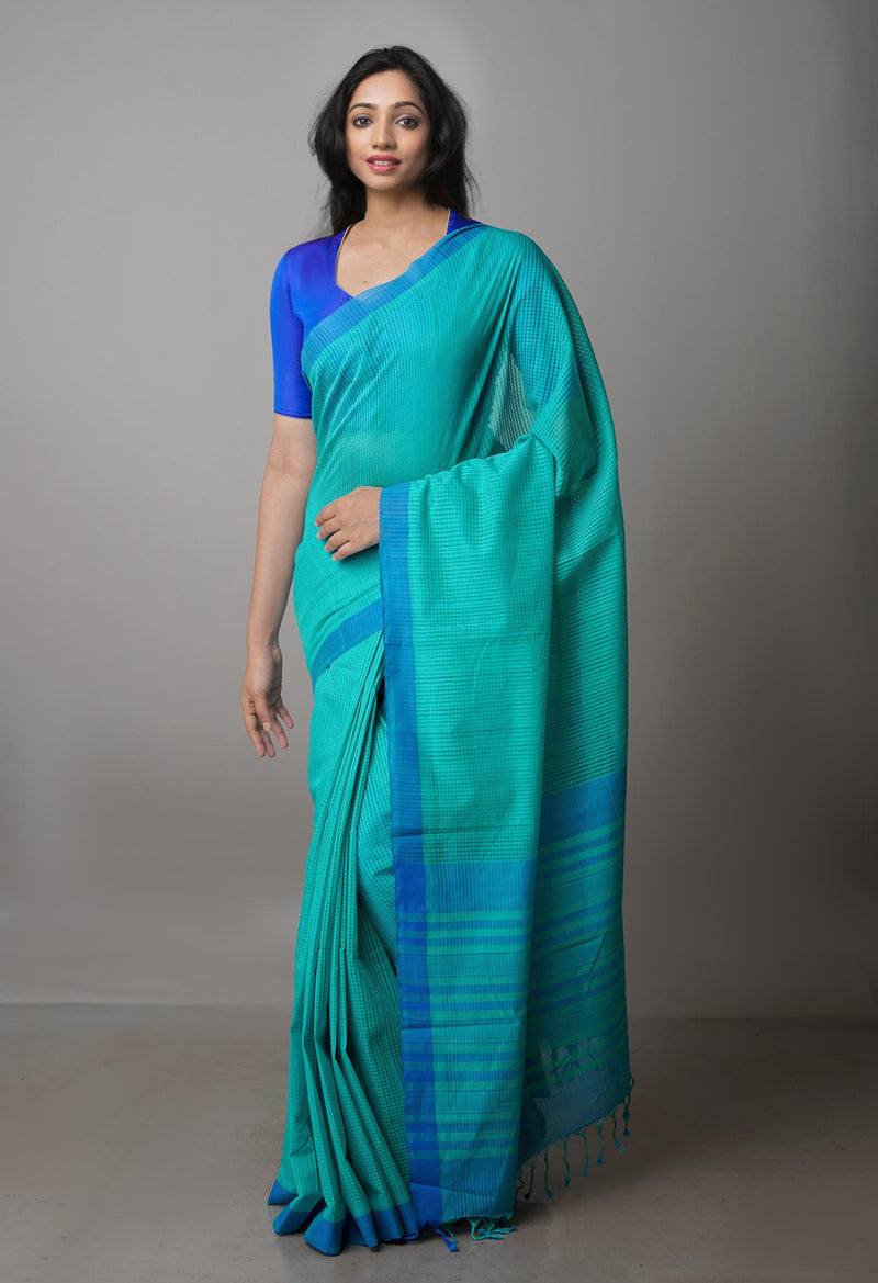 Sea Green Pure  Handloom Mangalagiri Cotton Saree-UNM70029