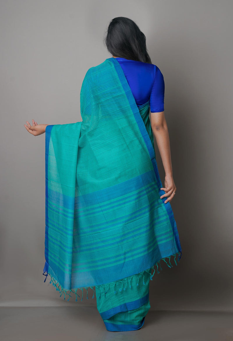 Sea Green Pure  Handloom Mangalagiri Cotton Saree-UNM70029