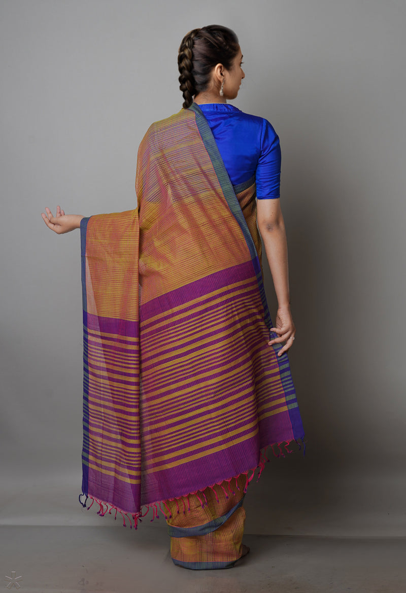Green-Pink Pure  Handloom Mangalagiri Cotton Saree-UNM70030