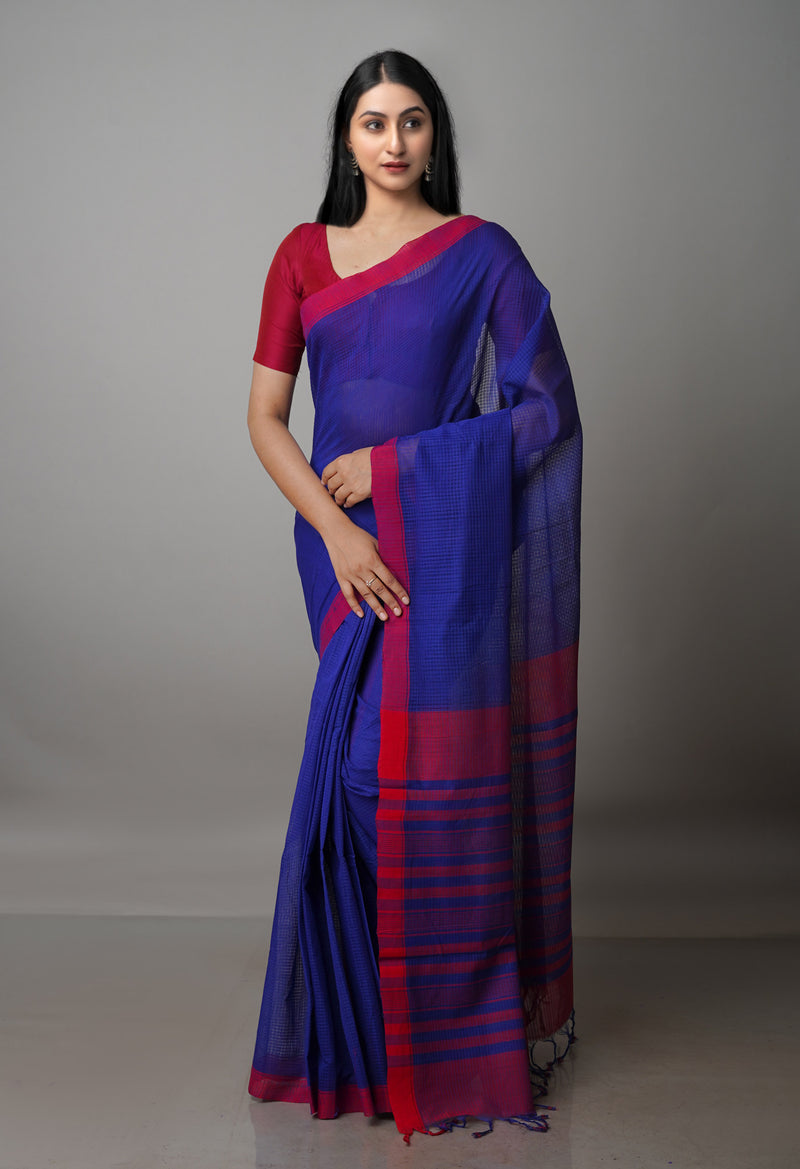 Dark Blue Pure  Handloom Mangalagiri Cotton Saree-UNM70035