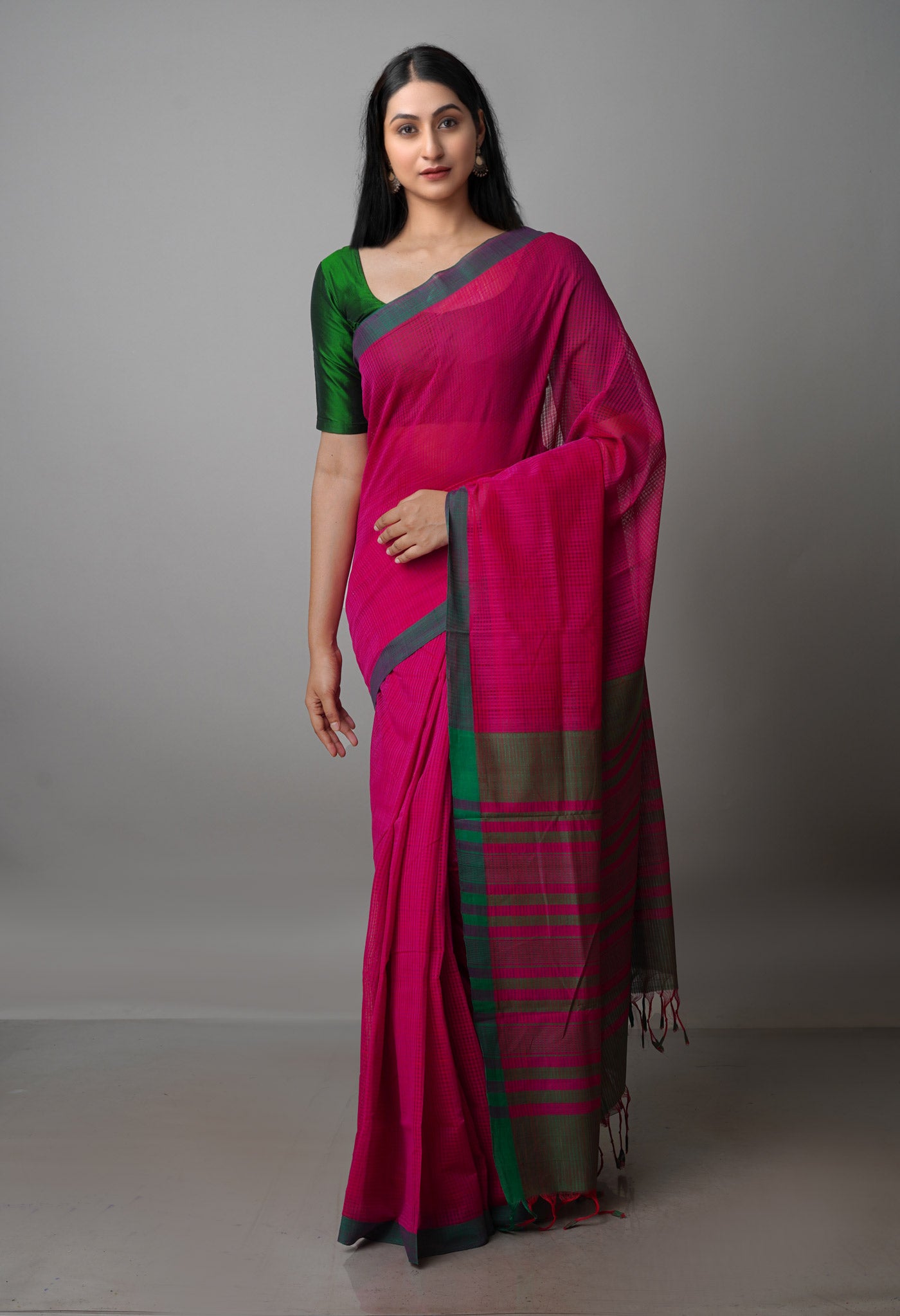 Pink Pure  Handloom Mangalagiri Cotton Saree-UNM70037