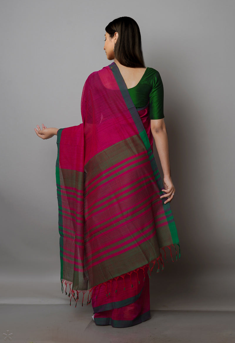 Pink Pure  Handloom Mangalagiri Cotton Saree-UNM70037