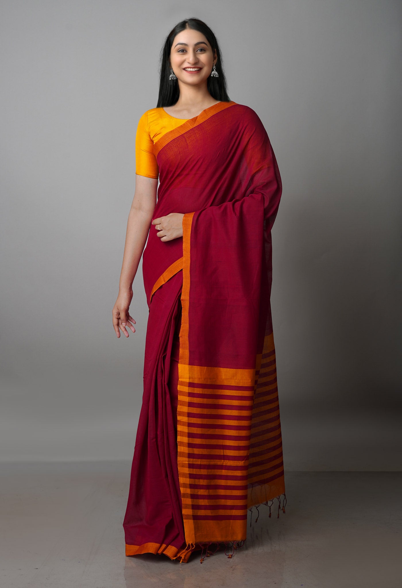 Maroon Pure  Handloom Mangalagiri Cotton Saree-UNM70038