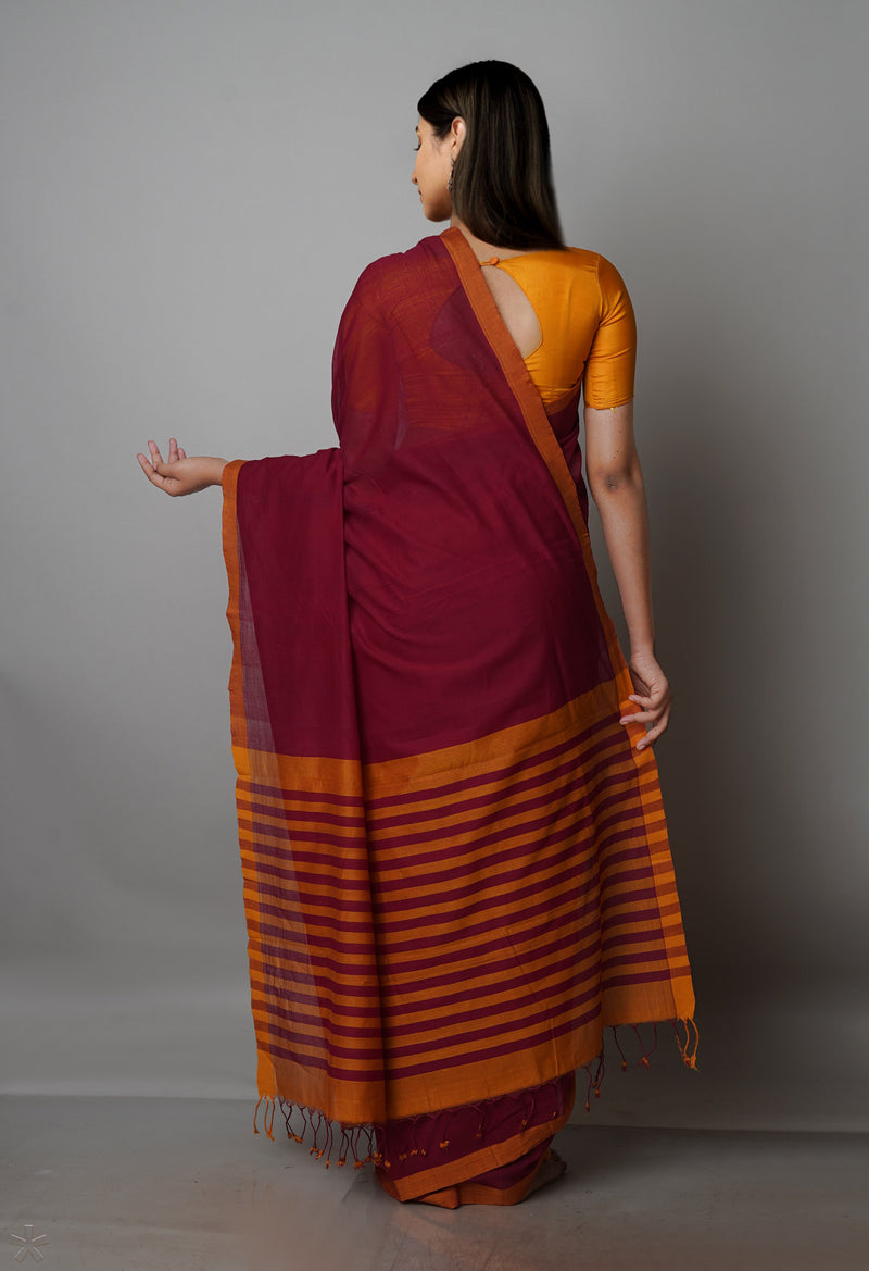 Maroon Pure  Handloom Mangalagiri Cotton Saree-UNM70038