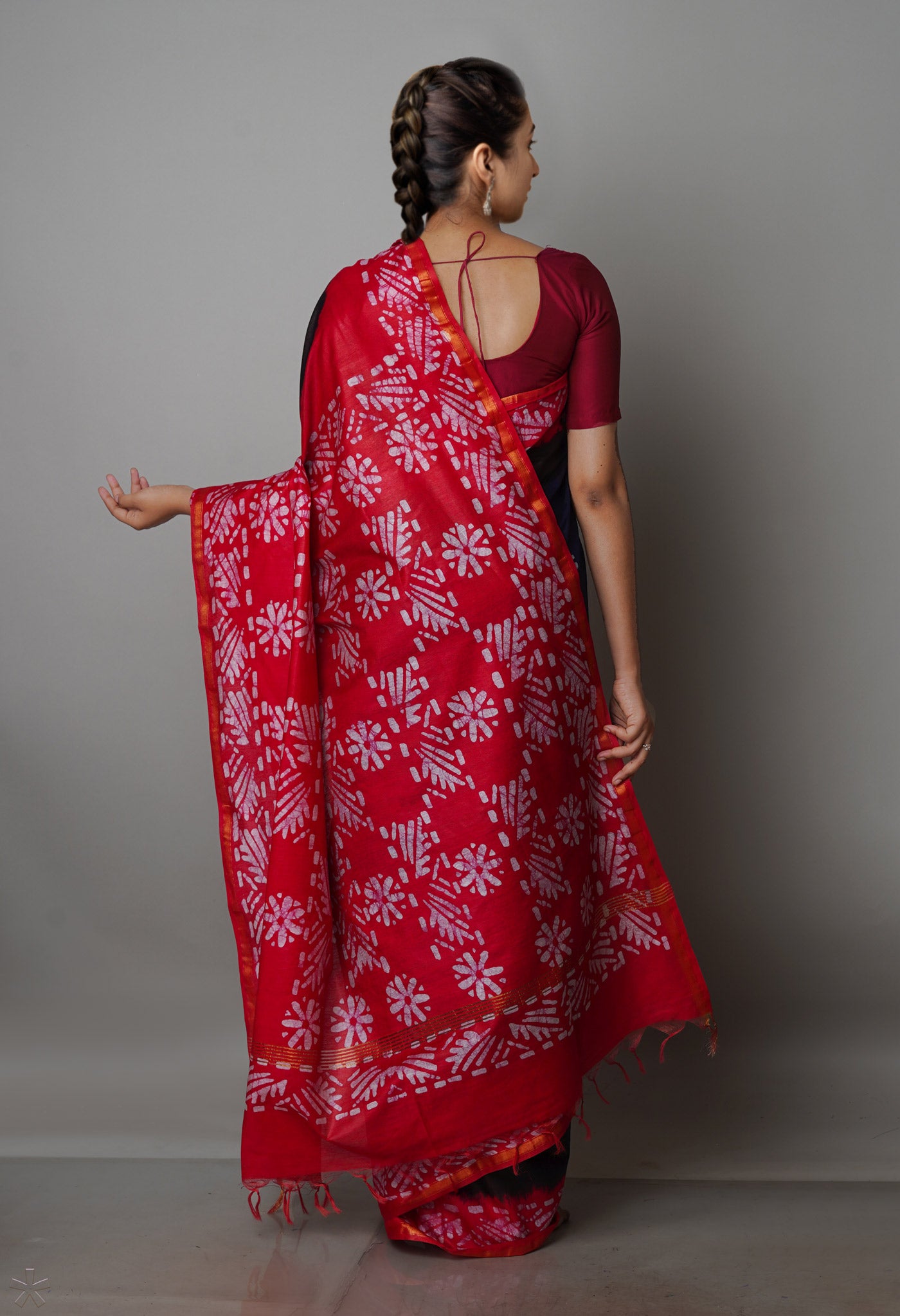 Navy Blue-Pink Pure  Batik Chanderi Silk Saree-UNM70040