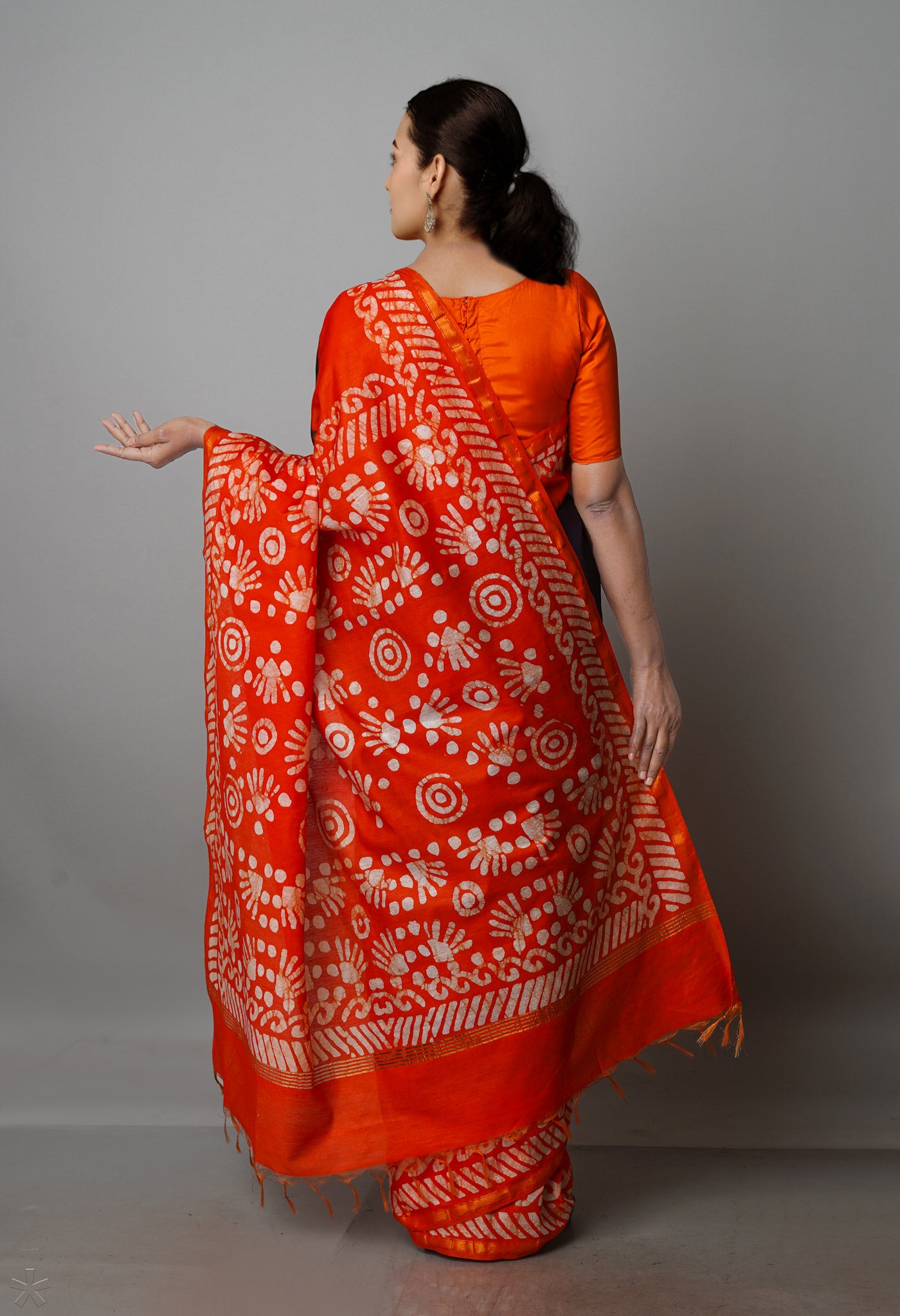 Black-Orange Pure  Batik Chanderi Silk Saree-UNM70041