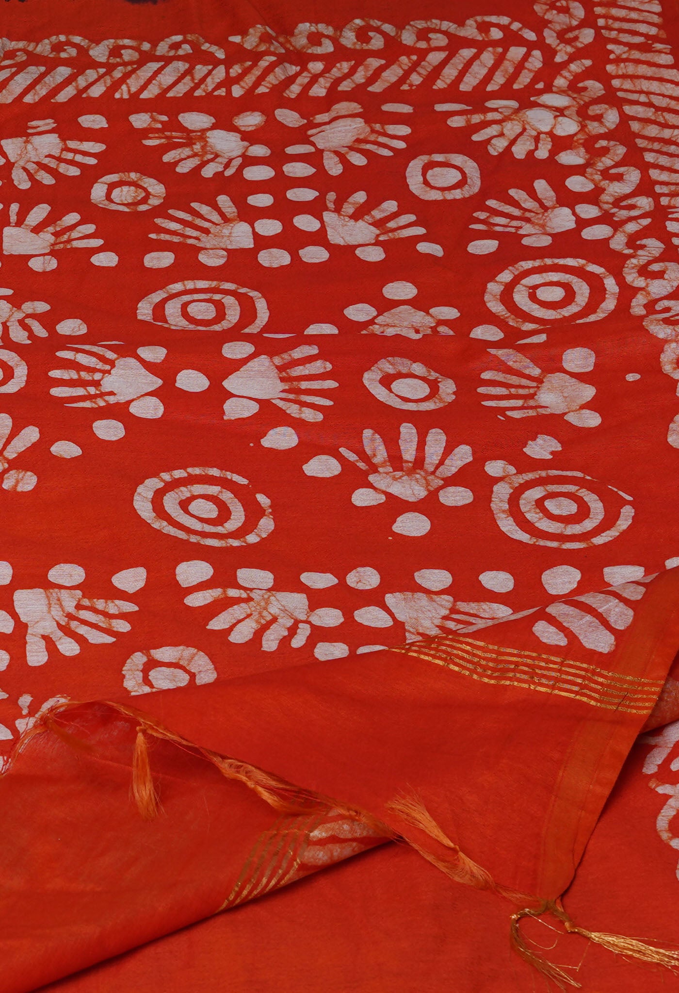 Black-Orange Pure  Batik Chanderi Silk Saree-UNM70041
