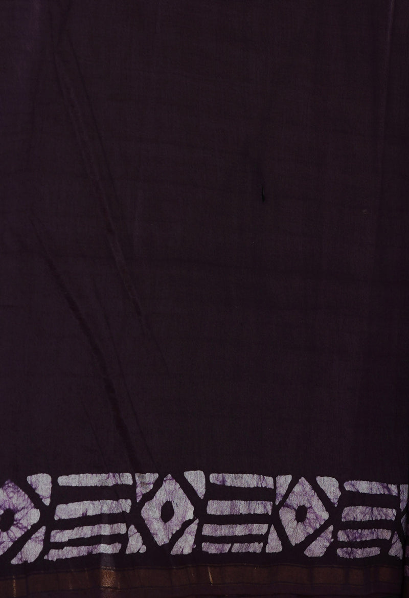 BlackDark Purple Pure  Batik Chanderi Silk Saree-UNM70061
