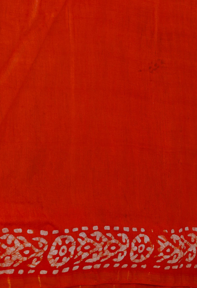 Black-Orange Pure  Batik Chanderi Silk Saree-UNM70064