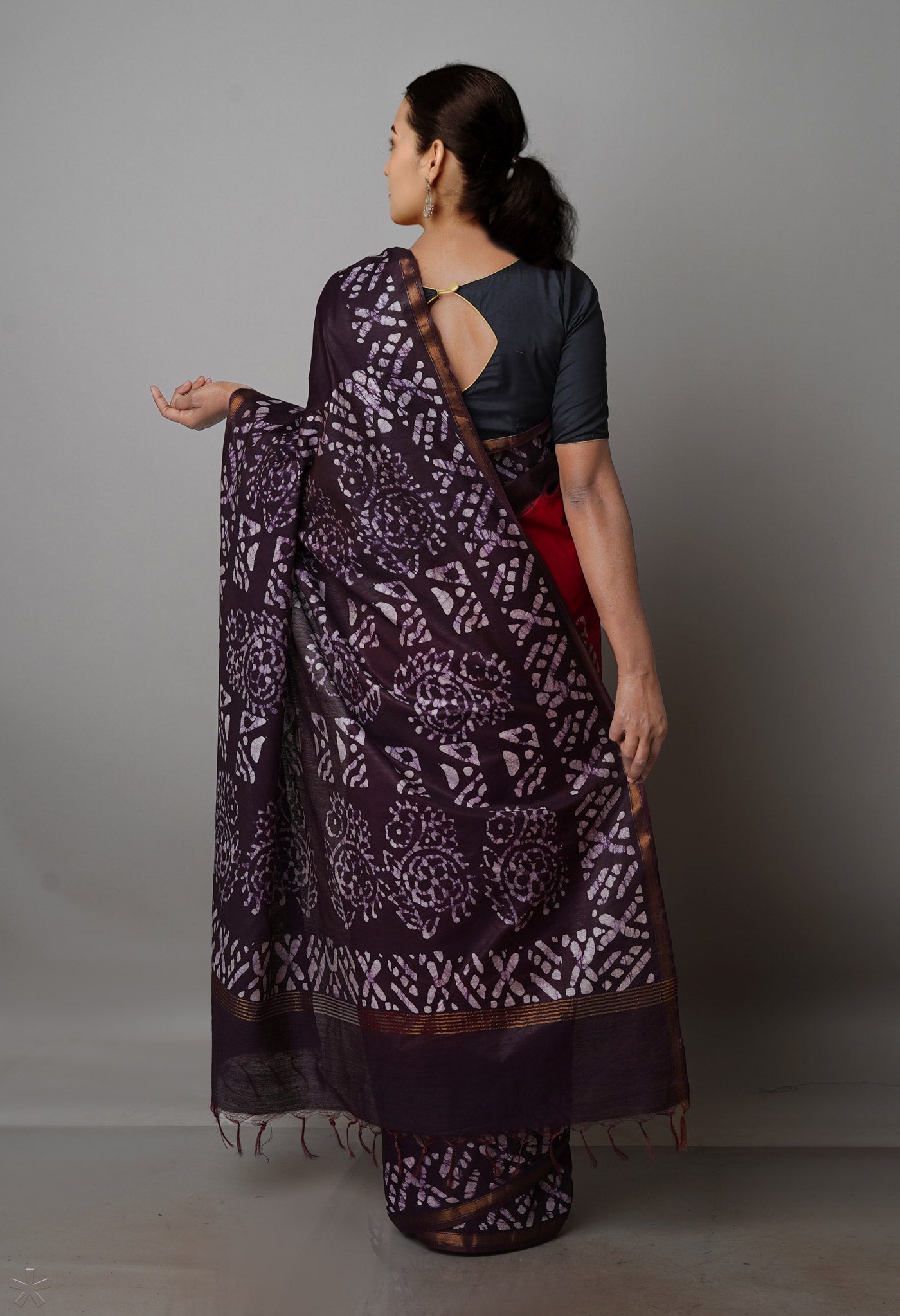 Red-Dark Purple Pure  Batik Chanderi Silk Saree-UNM70065