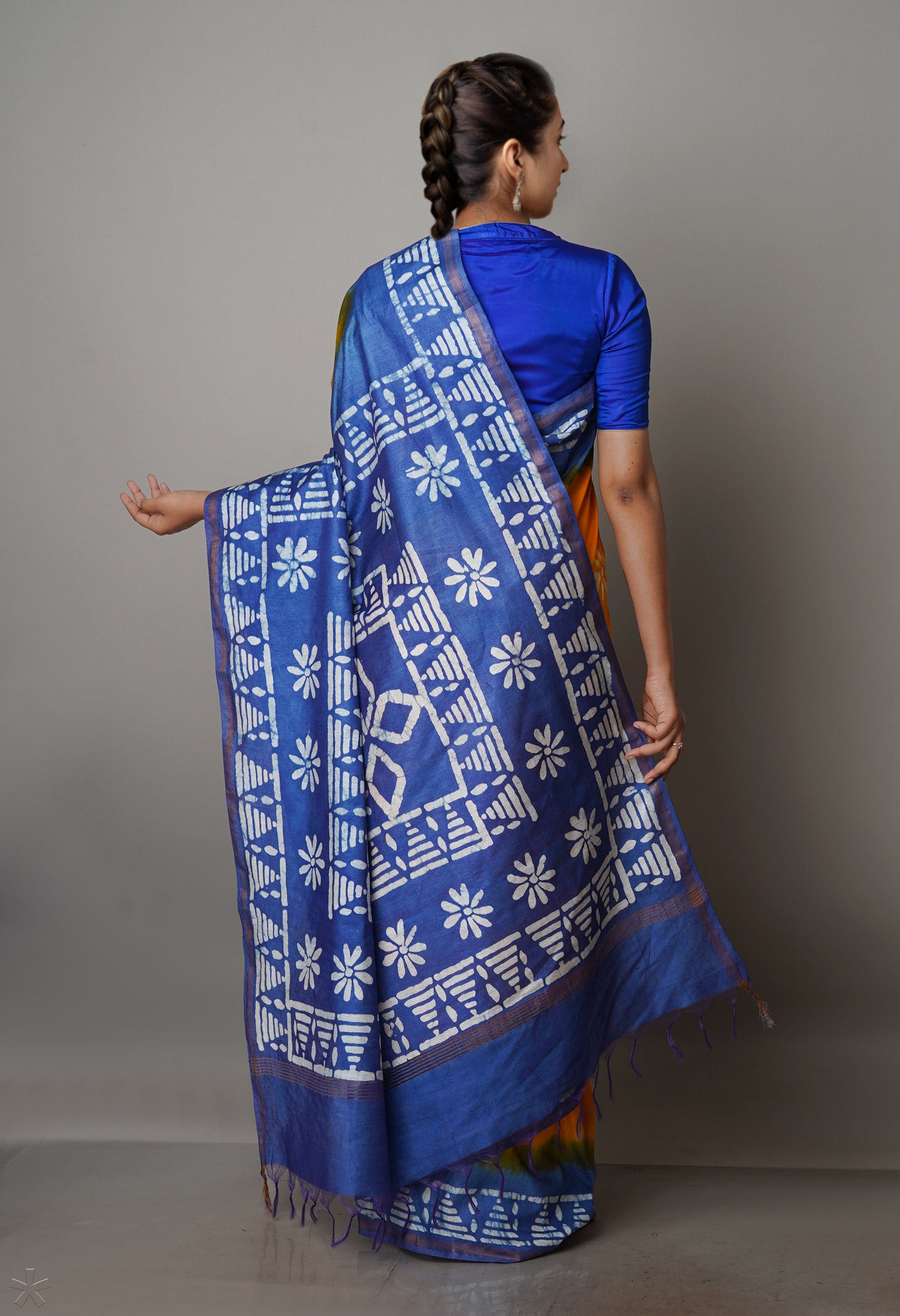 YellowSky Blue Pure  Batik Chanderi Silk Saree-UNM70069