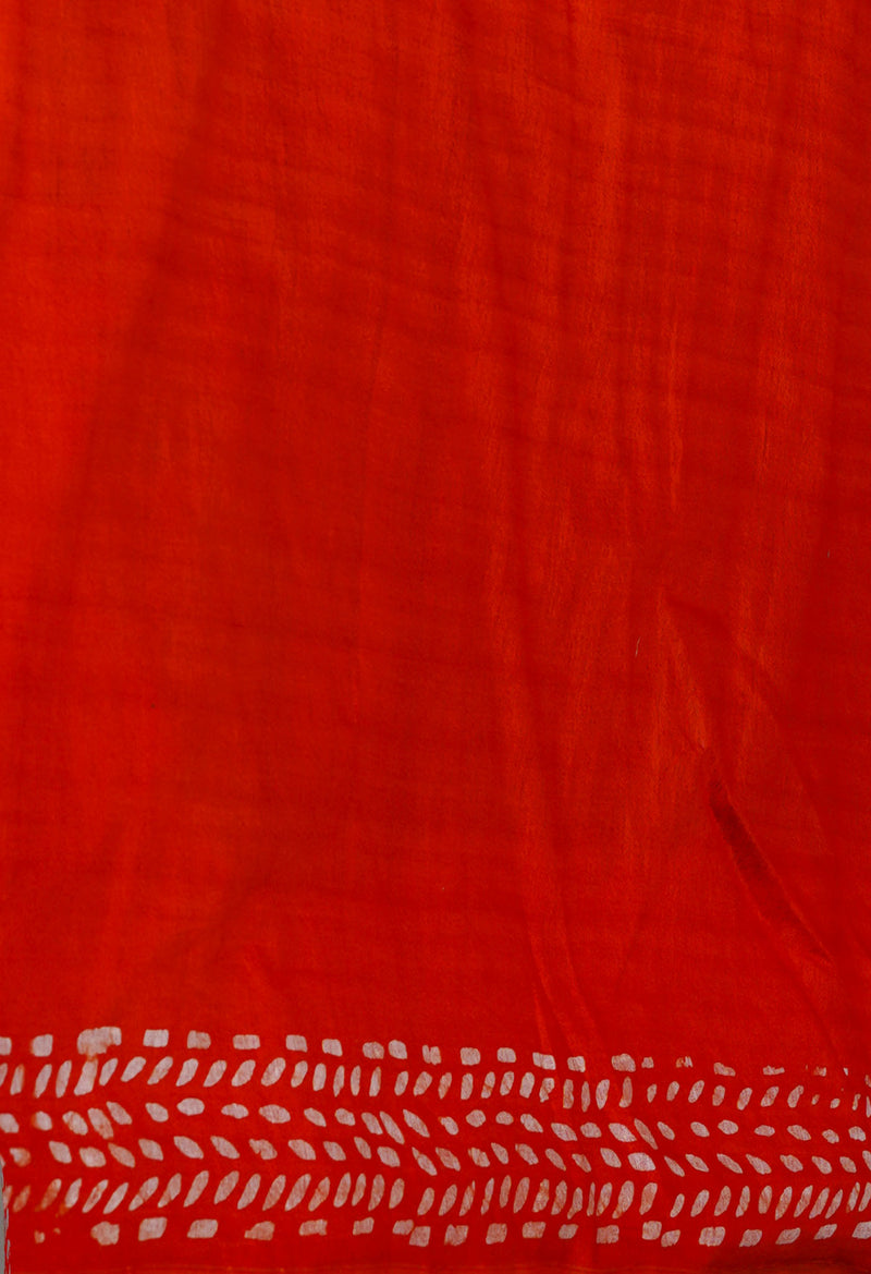 Black-Orange Pure  Batik Chanderi Silk Saree-UNM70070