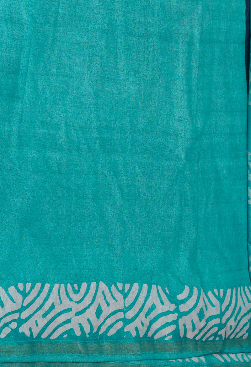 Dark GreySea Green Pure  Batik Chanderi Silk Saree-UNM70073