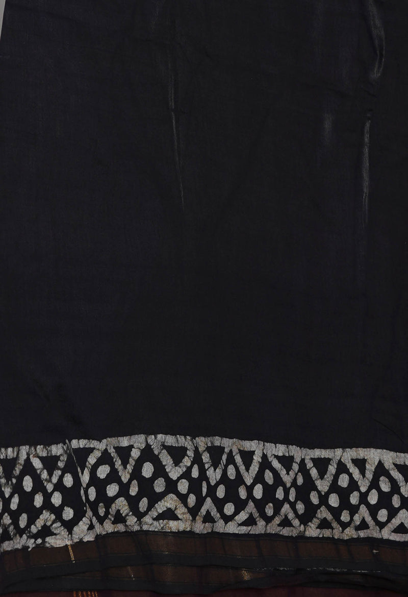 Burgundy-Black Pure  Batik Chanderi Silk Saree-UNM70085