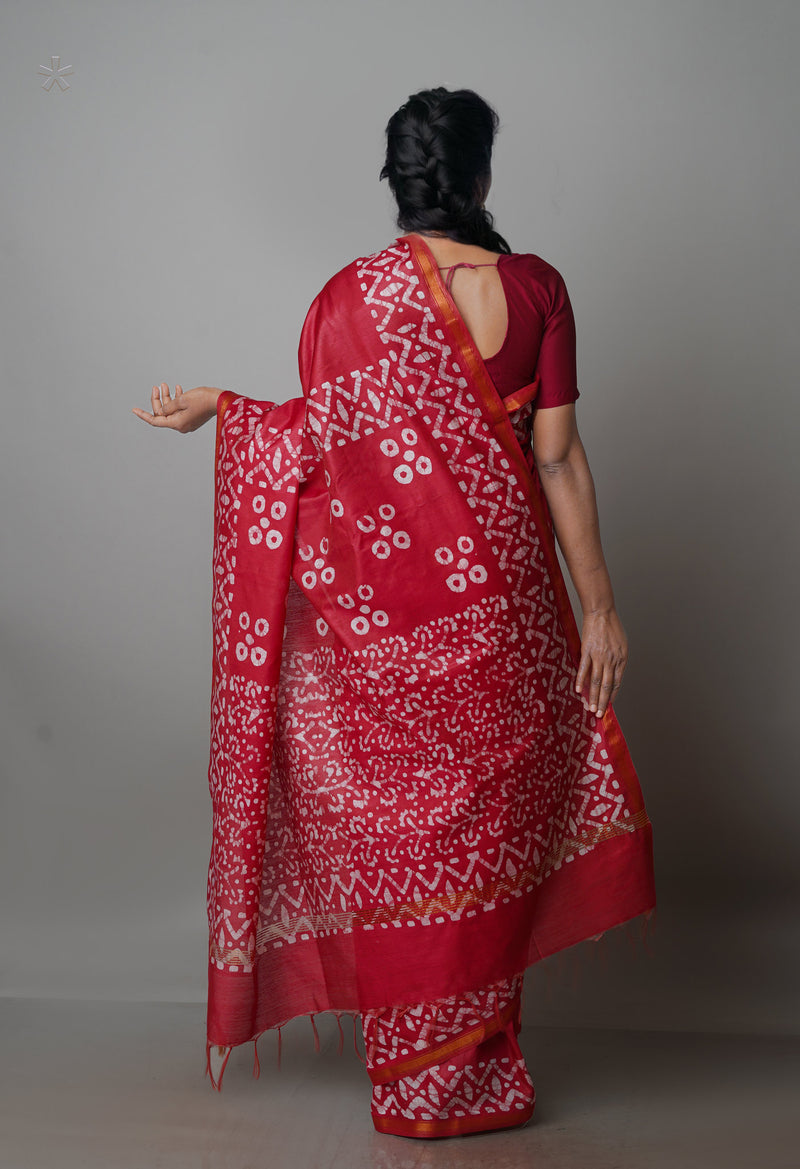 Burgundy Pure  Batik Chanderi Silk Saree-UNM70087