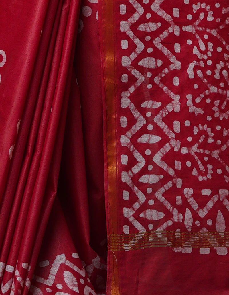 Burgundy Pure  Batik Chanderi Silk Saree-UNM70087