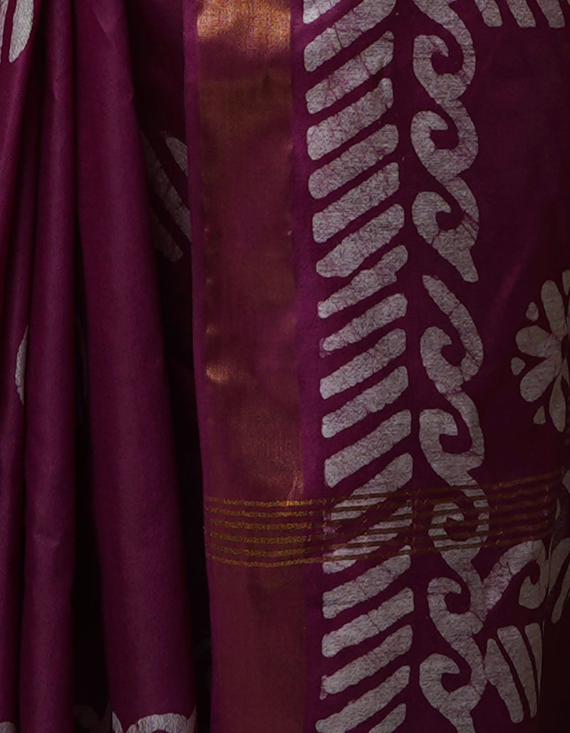 Grape Purple Pure  Batik Chanderi Silk Saree-UNM70088