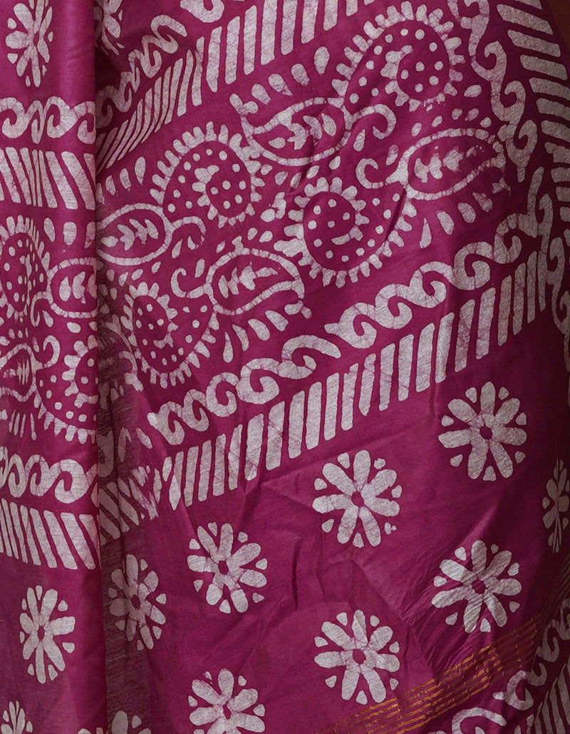 Grape Purple Pure  Batik Chanderi Silk Saree-UNM70088