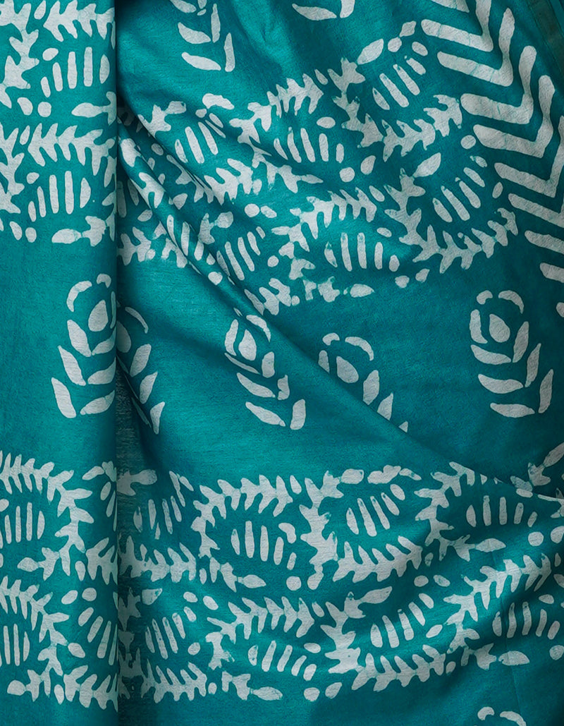 Turquoise Blue Pure  Batik Chanderi Silk Saree-UNM70089