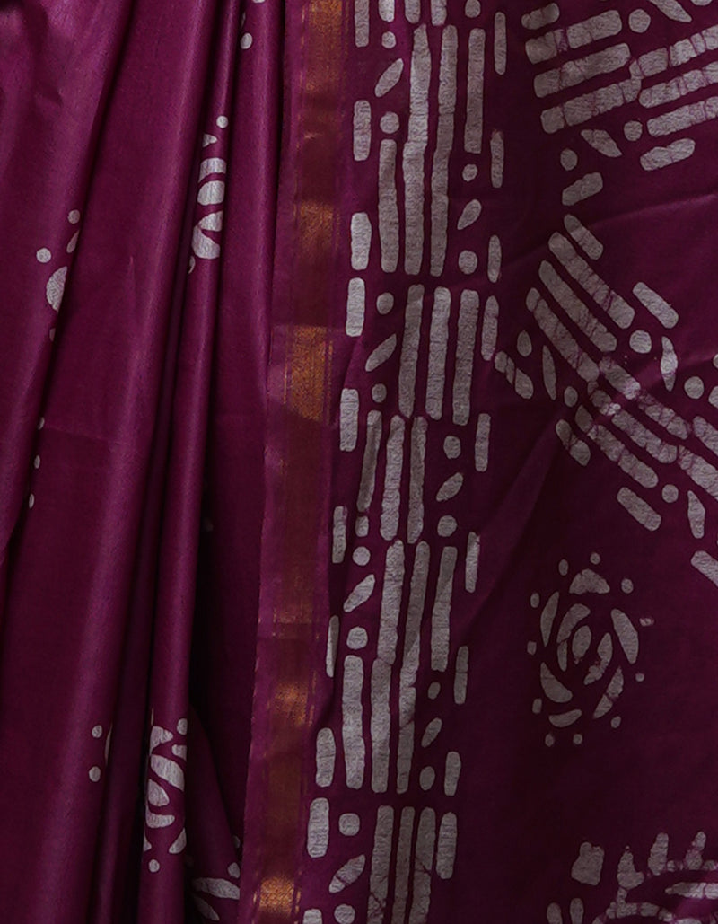 Grape Purple Pure  Batik Chanderi Silk Saree-UNM70093