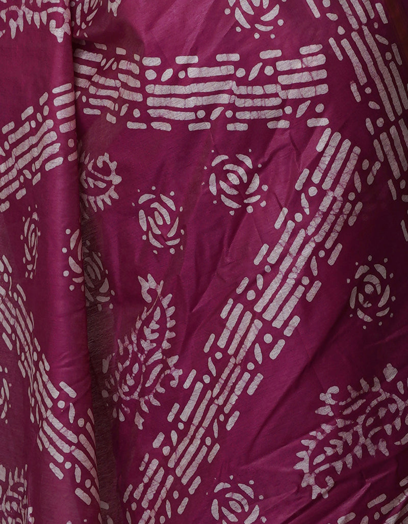 Grape Purple Pure  Batik Chanderi Silk Saree-UNM70093