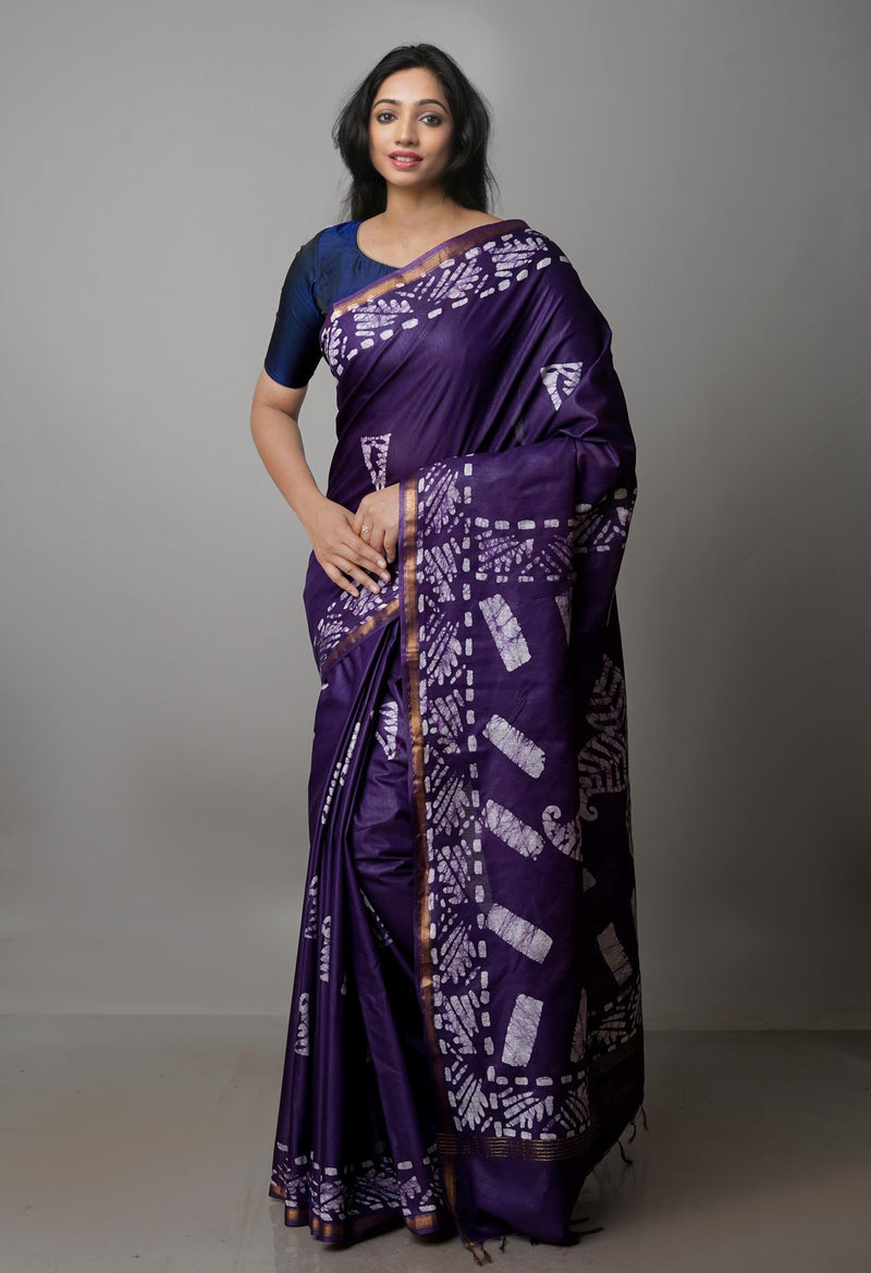 Violet Pure  Batik Chanderi Silk Saree-UNM70094