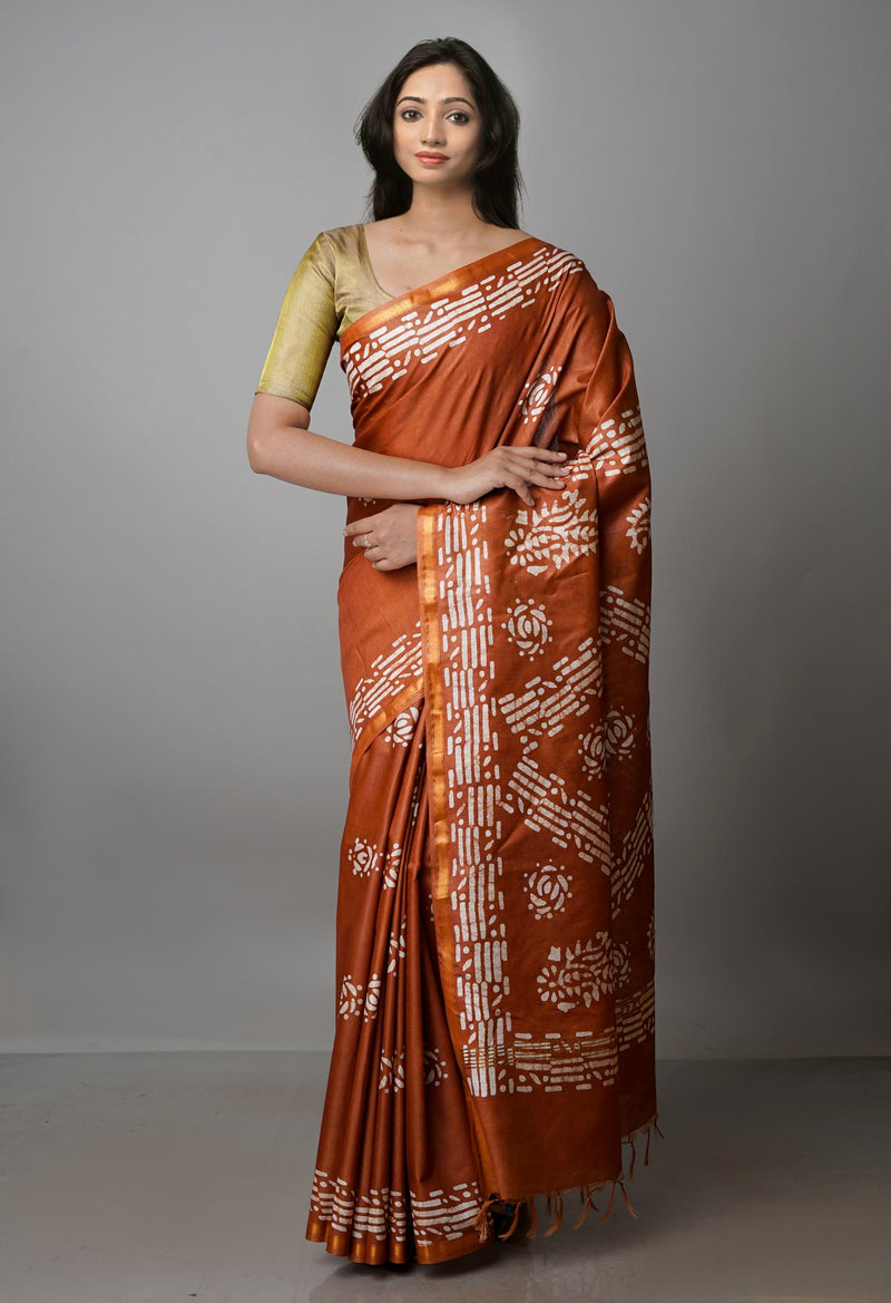 Brown Pure  Batik Chanderi Silk Saree-UNM70095