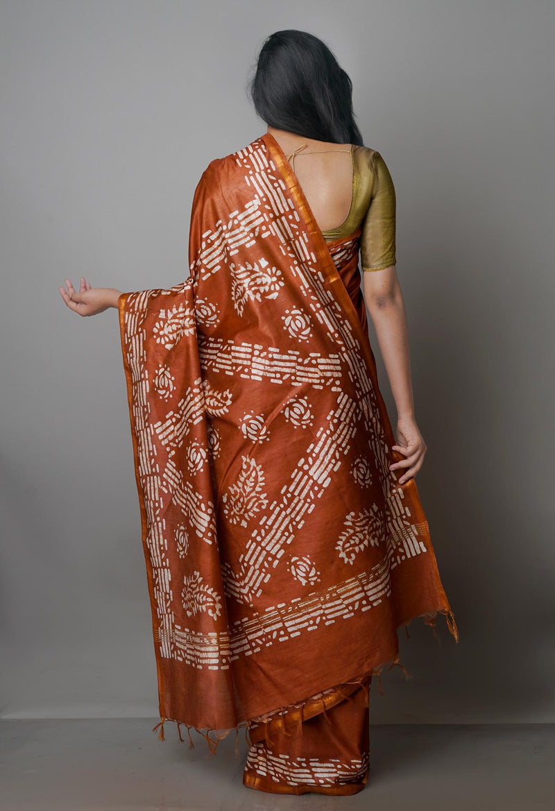 Brown Pure  Batik Chanderi Silk Saree-UNM70095