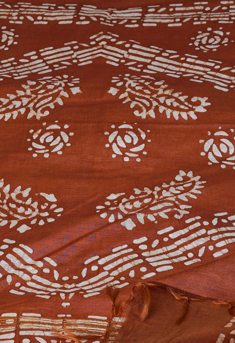 Brown Pure  Batik Chanderi Silk Saree-UNM70095