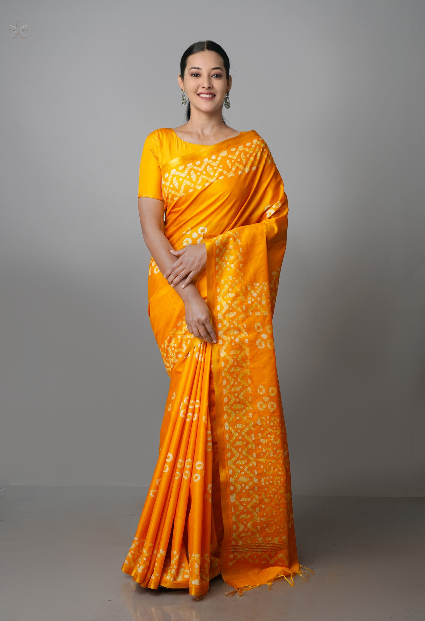 Yellow Pure  Batik Chanderi Silk Saree-UNM70096