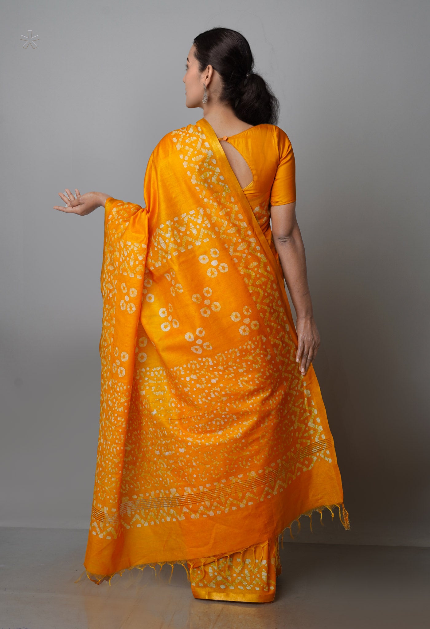 Yellow Pure  Batik Chanderi Silk Saree-UNM70096