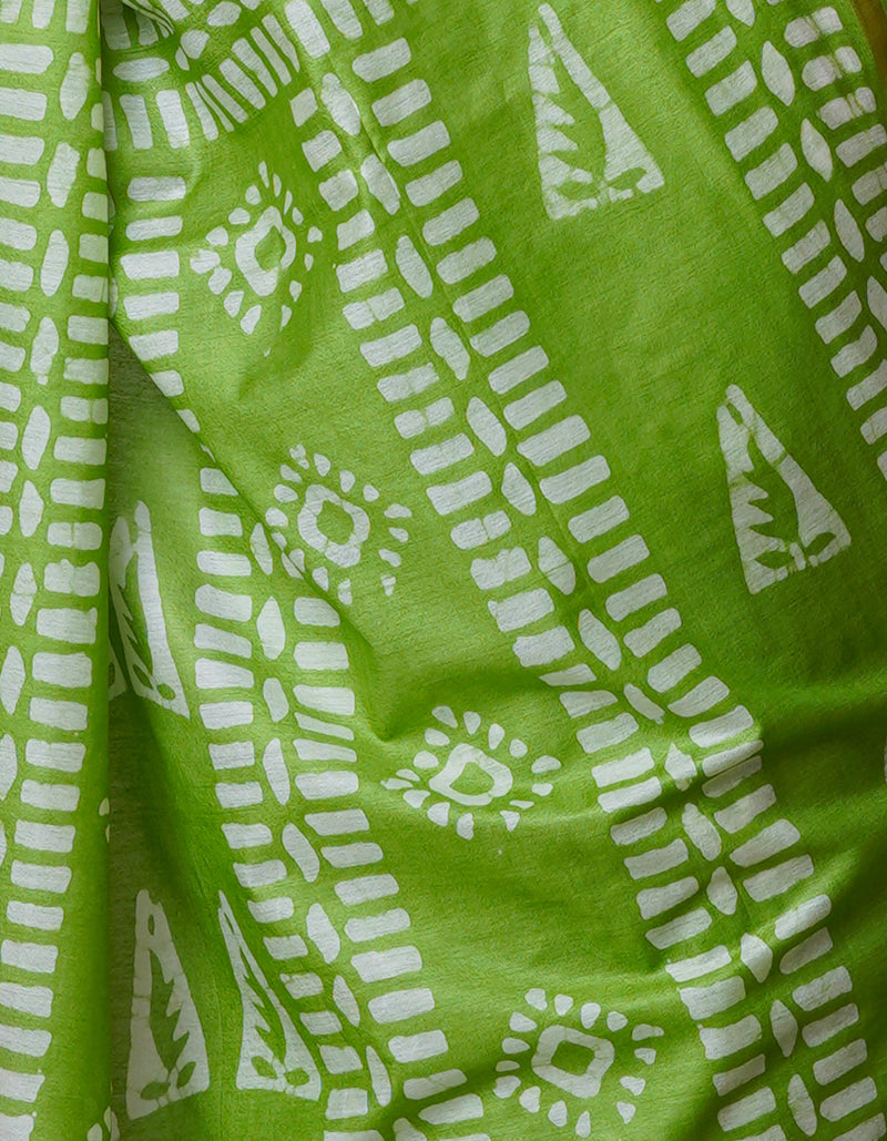 Green Pure  Batik Chanderi Silk Saree-UNM70101
