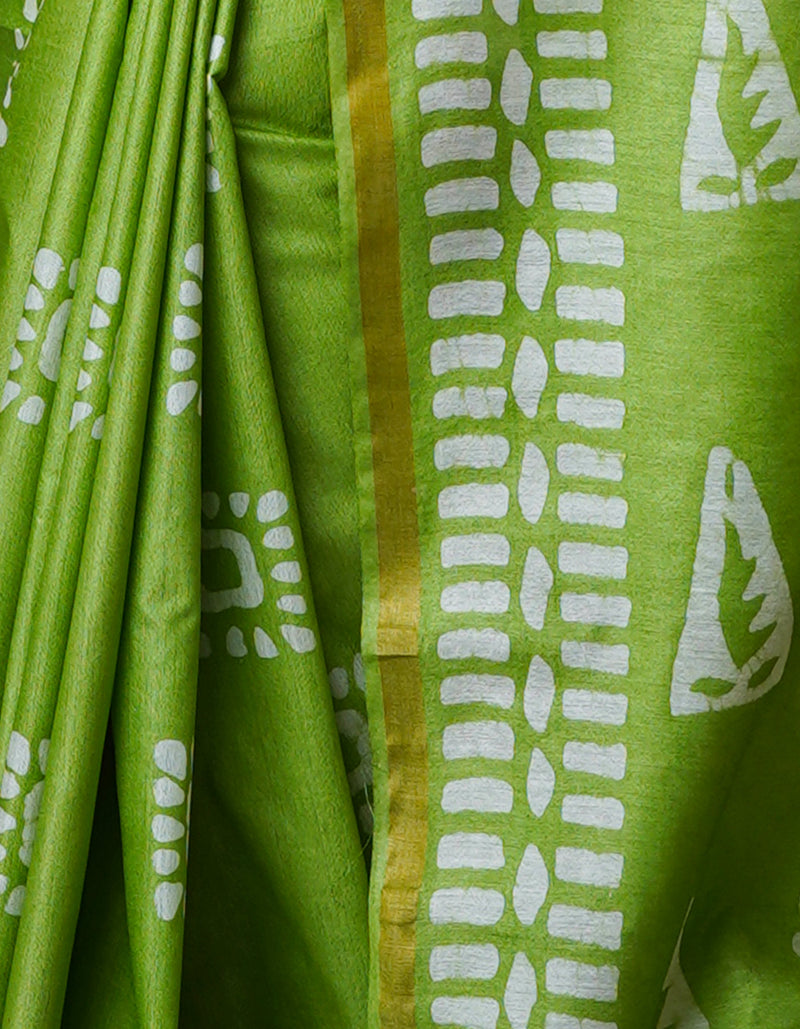 Green Pure  Batik Chanderi Silk Saree-UNM70101