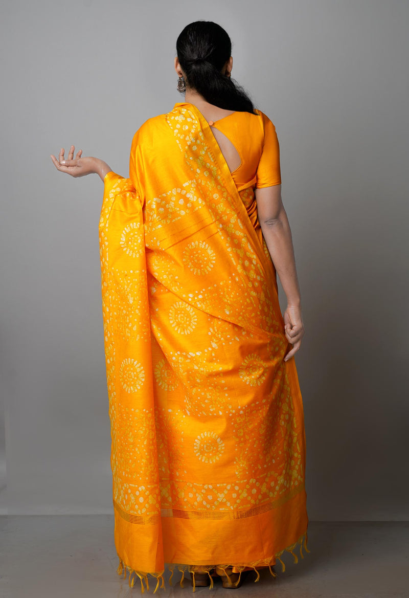Yellow Pure  Batik Chanderi Silk Saree-UNM70102