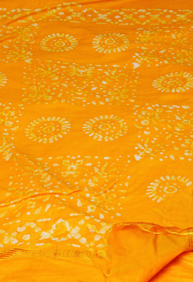 Yellow Pure  Batik Chanderi Silk Saree-UNM70102