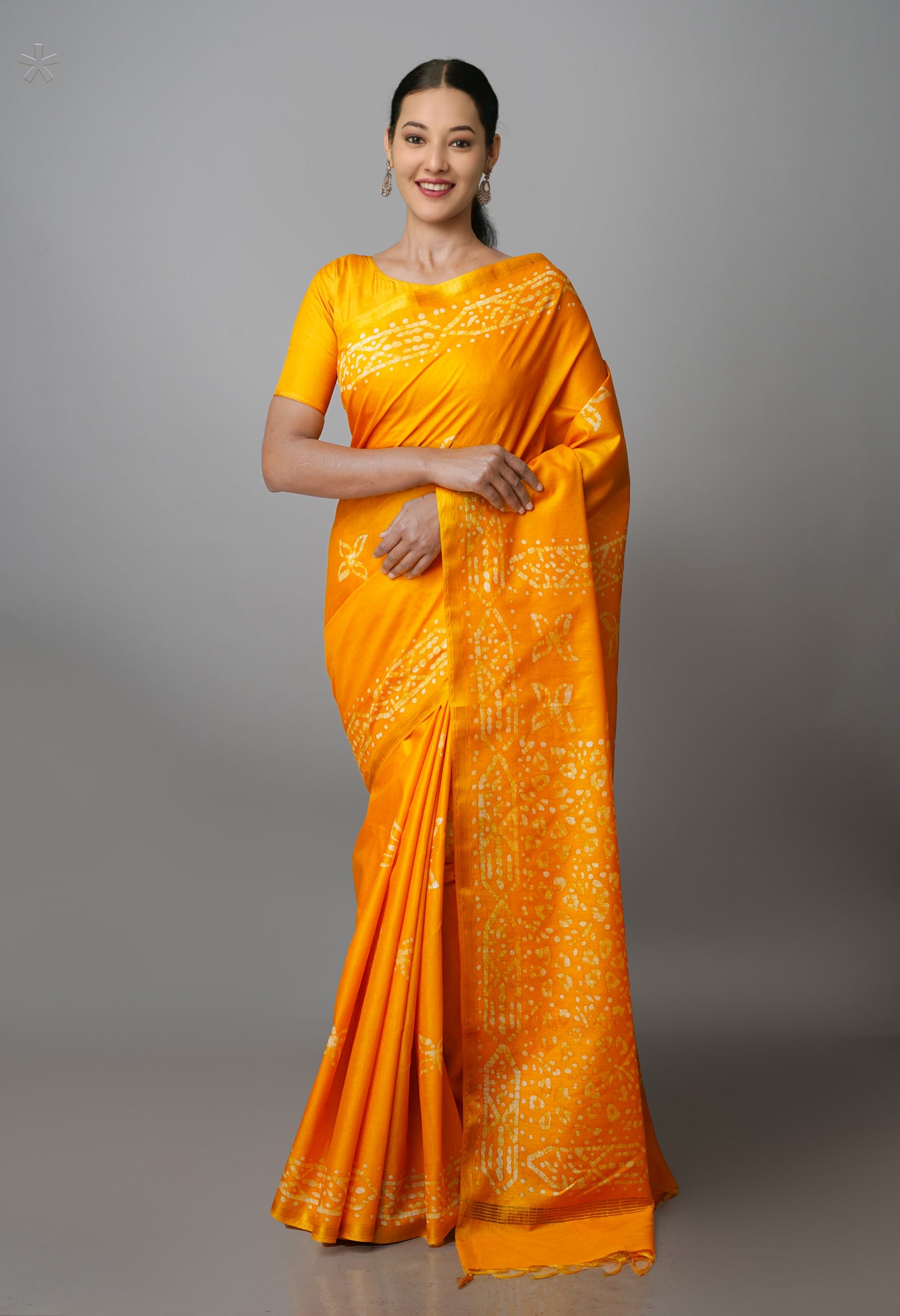 Yellow Pure  Batik Chanderi Silk Saree-UNM70105