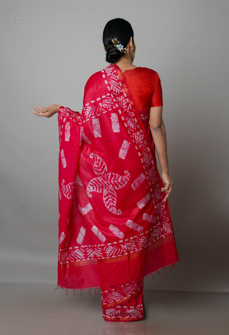 Pink Pure  Batik Chanderi Silk Saree-UNM70106
