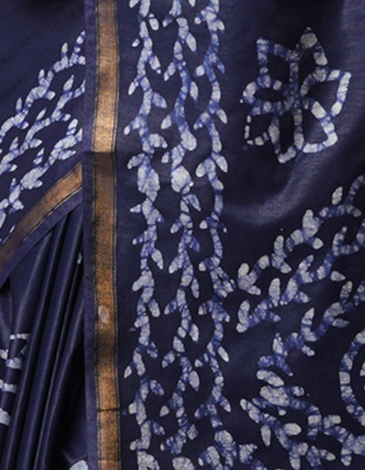 Navy Blue Pure  Batik Chanderi Silk Saree-UNM70109