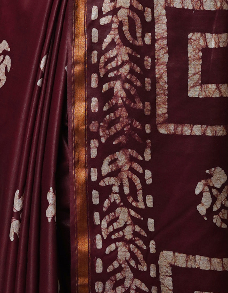 PurpleBrown Pure  Batik Chanderi Silk Saree-UNM70111