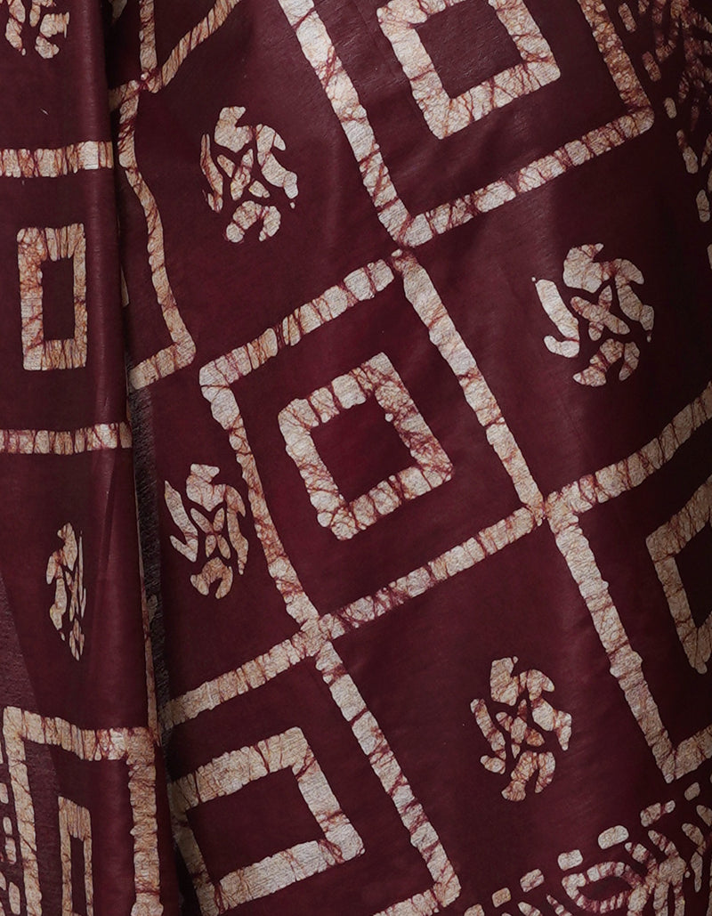 PurpleBrown Pure  Batik Chanderi Silk Saree-UNM70111