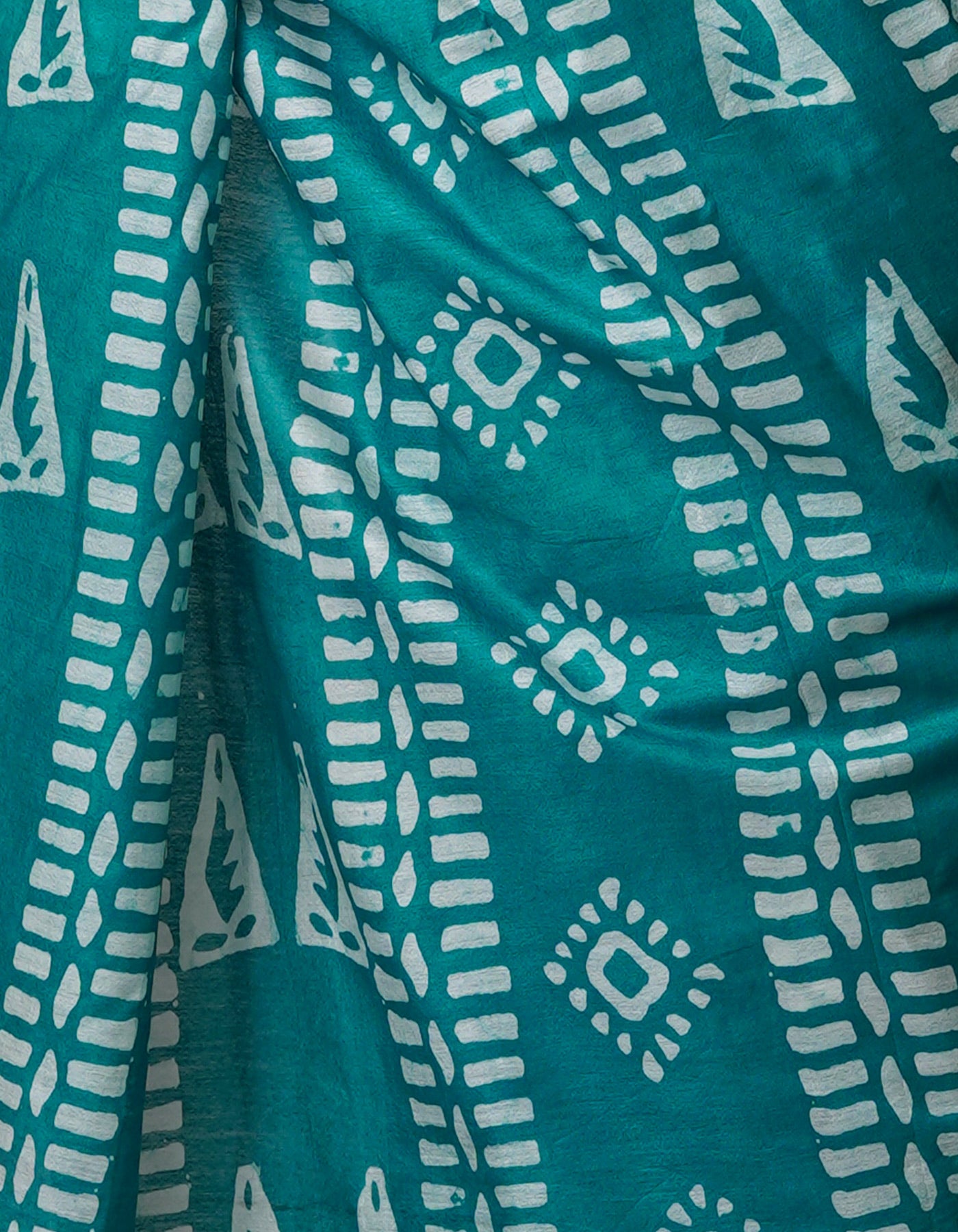 Turquoise Blue Pure  Batik Chanderi Silk Saree-UNM70114